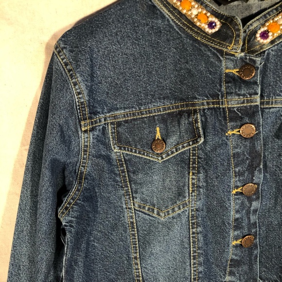 Jean Jacket Crop Top Gem Collar - Picture 3 of 5